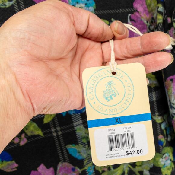 CARIBBEAN JOE XL Black Floral Top 3/4 Length Sleeve Polyester Blend Sweater NWT - Picture 5 of 6